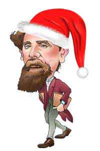 Charles Dickens weraing a Santa hat.