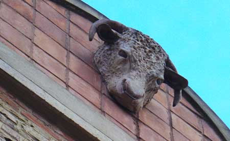 One of the cow's heads that adorn the upper storey of our first stop on the Hidden London Tour.